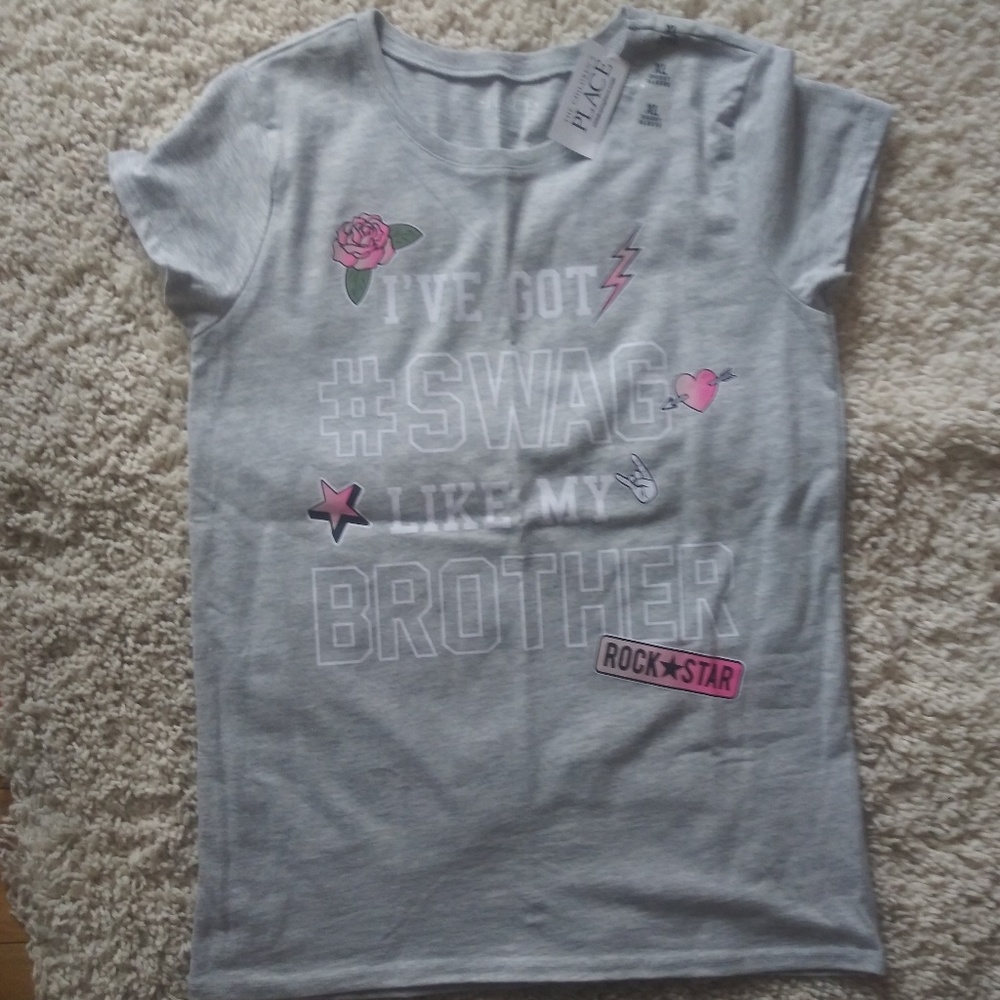 Children's Place Girls Short Sleeve Tee Gray XL/14 NWT